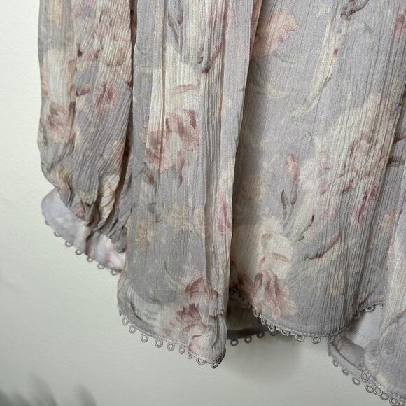 ZIMMERMANN Iris Floral Silk Blouse Pastel Blush Taupe Neutral Sz 1 / S {HH15} - Picture 9 of 11